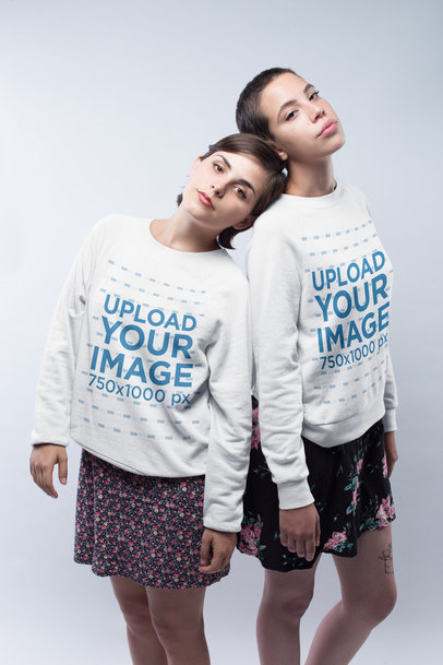 LGBT Pride Sweatshirt Mockup of a Couple Posing Together in a Studio