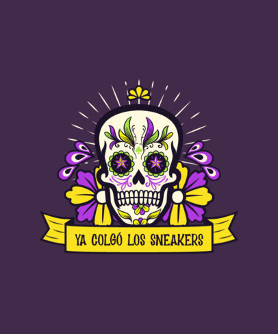 T-Shirt Design Creator for Dia de Muertos Featuring a Decorated Calavera Illustration