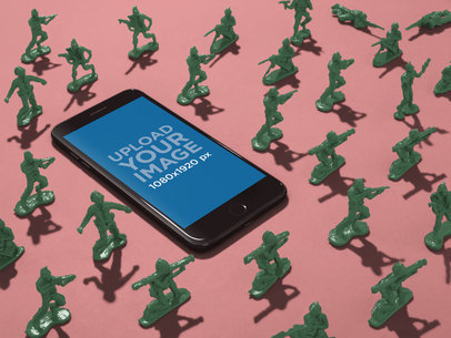iPhone 8 Mockup Lying Surrounded by Toy Soldiers a19172