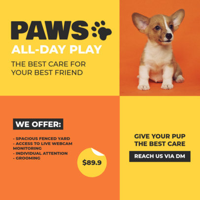 Instagram Post Template Featuring a Pet Daycare Business Theme