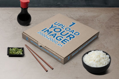 Pizza Box Mockup Featuring Customizable Japanese Food Graphics