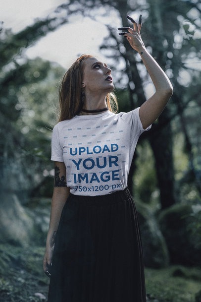 Wicca-Themed Mockup Featuring a Woman Wearing a Bella Canvas T-Shirt