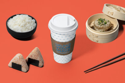 Paper Cup Mockup Featuring Customizable Japanese Food Graphics