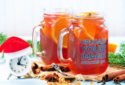 Mockup of a Mason Jar With a Christmas Special Drink