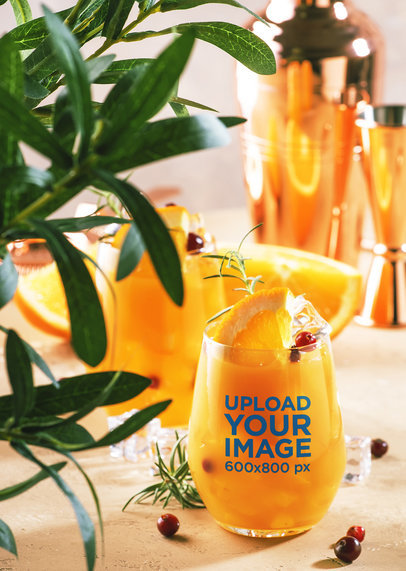 Stemless Wine Glass Mockup Featuring an Exotic Drink for Xmas Summer