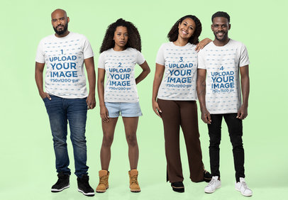 Bella Canvas T-Shirt Mockup of Two Men and Women Posing at a Studio With Afro Hairstyles