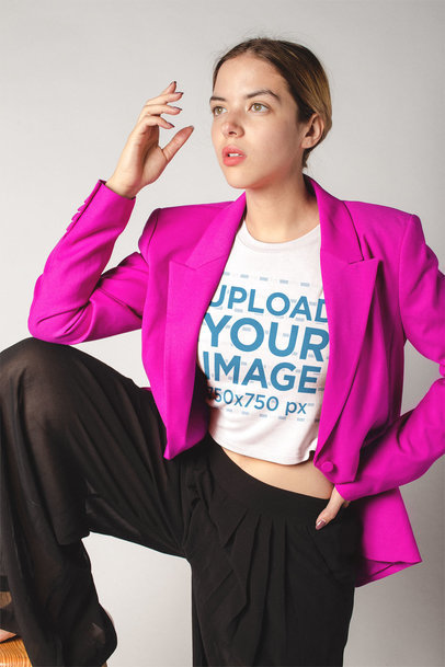 White Woman Posing Wearing a Crop Top T-Shirt Mockup