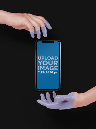 iPhone X Template Floating Between Two Painted Hands a19310
