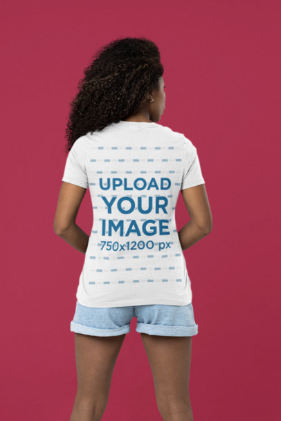 Back View T-Shirt Mockup Featuring a Woman With Afro Hairstyle m28826