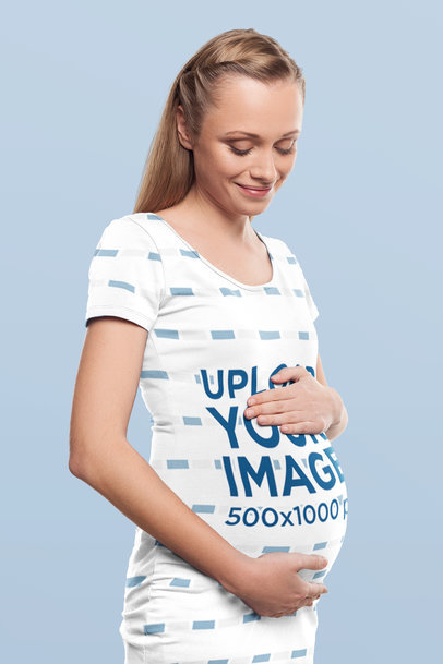 T-Shirt Dress Mockup Featuring a Happy Pregnant Woman Touching Her Belly