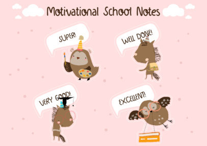 Sticker Generator Featuring Animal Graphics With Motivational School Notes