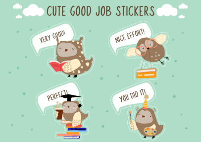 Sticker Template Featuring Owl Graphics With Motivational Quotes