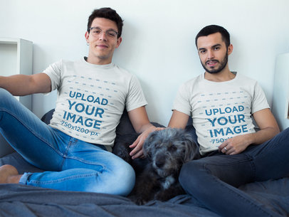 Gay Pride Shirts Template of a Couple Wearing T-Shirts with their Dog