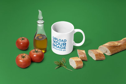 Mockup of an 11 oz Mug Surrounded by Italian Food Items