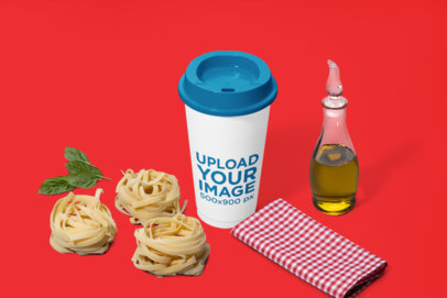 Coffee Cup Mockup Surrounded by Italian Food 