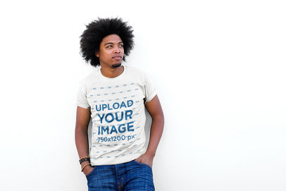 Mockup of a Man with Afro Hair Posing in a Crewneck Tee 