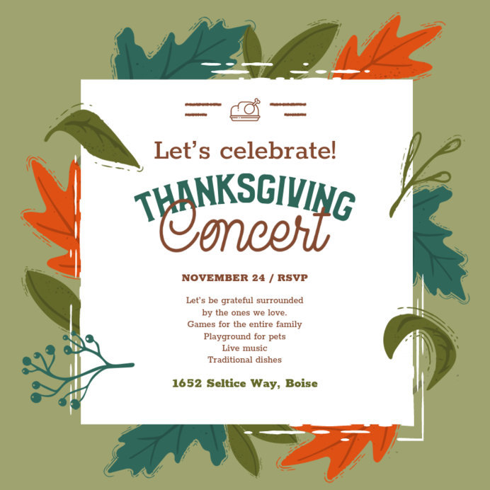 Instagram Post Template Featuring a Thanksgiving Concert Online Invitation