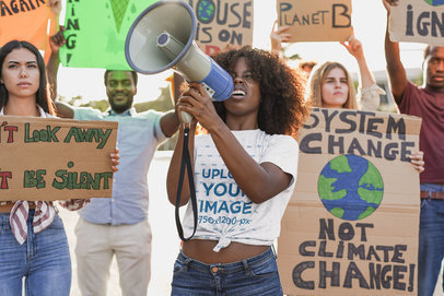 Heathered T-Shirt Mockup Featuring a Woman Protesting for Climate Change m29542 r-el2