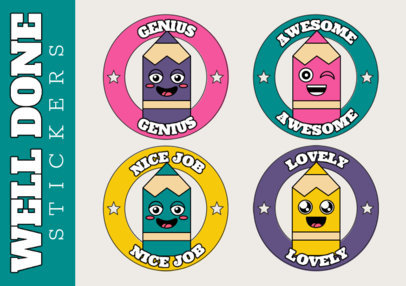 Sticker Generator for Teachers Featuring Good Work Quotes with Illustrated Pencil Characters