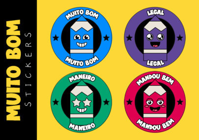 Sticker Sheet Creator for Students Featuring Happy Pencil Character Illustrations 5616c-el1