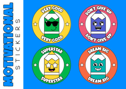 Sticker Sheet Maker Featuring Cute Pencil Characters with Motivational Quotes for Students 5616e-el1