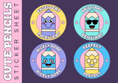 Sticker Sheet Maker Featuring Smiling Pencil Characters 5616a-el1