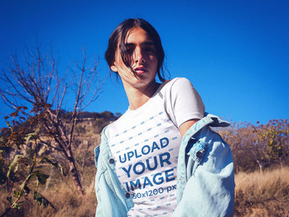 Woman Wearing a Tshirt Mockup at the Desert