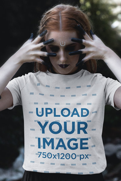 Wicca-Themed Mockup of a Redhead Woman Wearing a Bella Canvas Tee