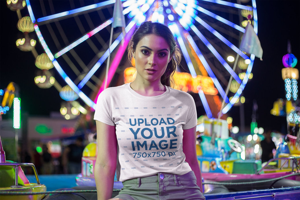 Crop Top Mockup Being Worn by a Woman at Night