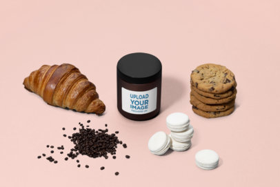 Label Mockup of an Amber Jar Surrounded by Exchangeable Desserts