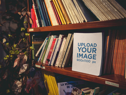 Book Mockup on a Bookshelf Near a Plant