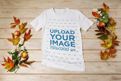 Mockup of a Round-Neck T-Shirt Placed Over a Thanksgiving-Themed Setting m19679 r-el2