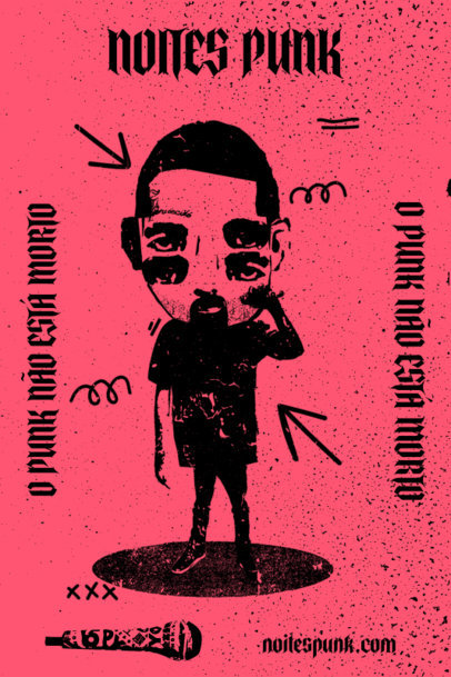 Art Print Design Template Featuring Punk Musician Illustrations 5398