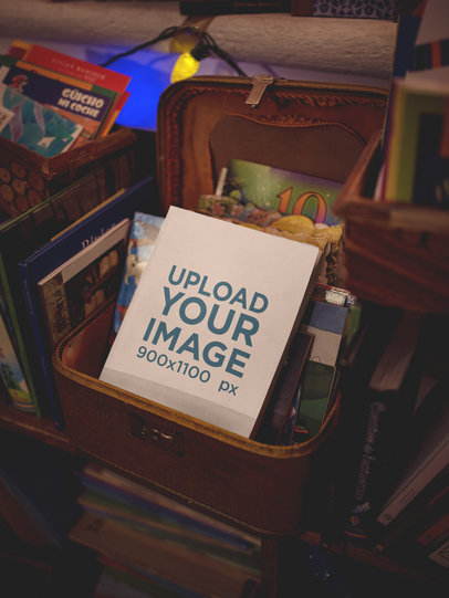 Book Mockup Lying with other Books in a Vintage Case a19282