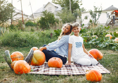 T-Shirt Mockup Featuring a Smiling Teenage Boy in a Thanksgiving-Themed Picnic m29885 r-el2