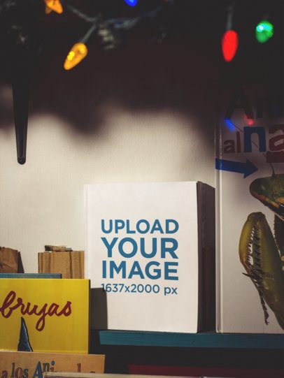 Book Mockup Standing on a Christmas Shelf