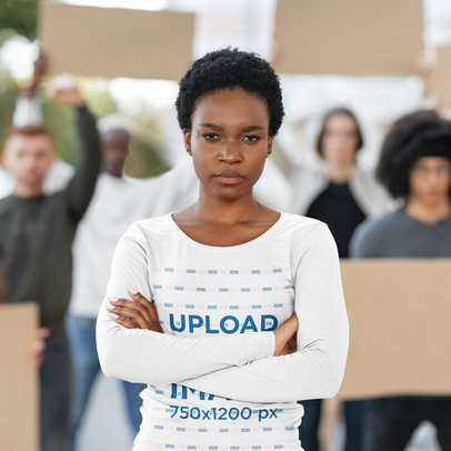 Long Sleeve Tee Mockup of a Serious Woman Leading a Protest m29541 r-el2