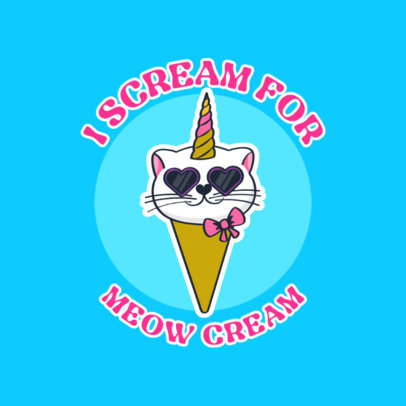 Sticker Design Template Featuring an Ice Cream Kitty Graphic