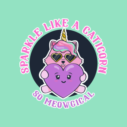 Sticker Design Maker Featuring a Cartoonish Caticorn Graphic
