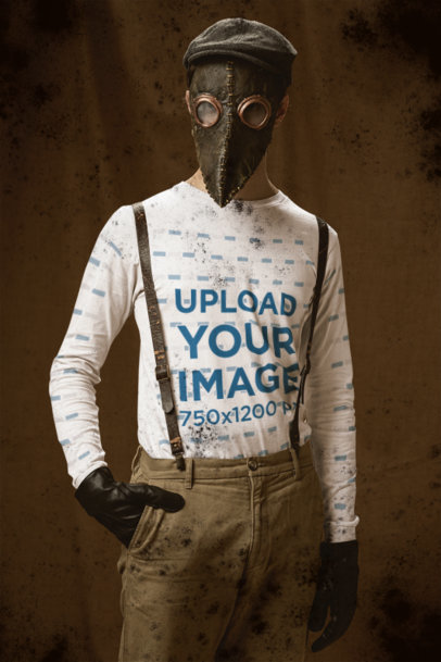 Bella Canvas Long Sleeve Tee Mockup of a Man in a Vintage Costume for Halloween