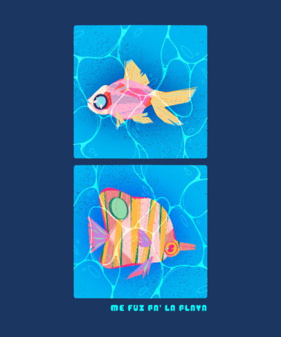 T-Shirt Design Template Featuring Two Colorful Fish Drawings