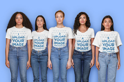 Mockup Featuring a Group of Five Women Wearing Matching T-Shirts