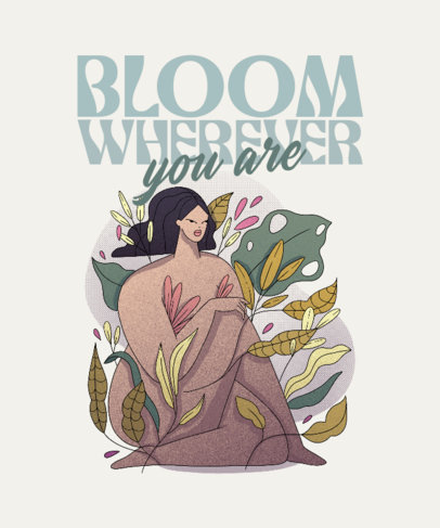 T-Shirt Design Template Featuring a Woman With Plants Theme