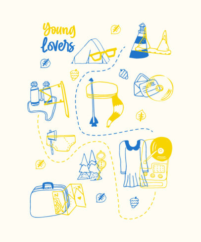 T-Shirt Design Template Featuring Illustrated Doodles 5628