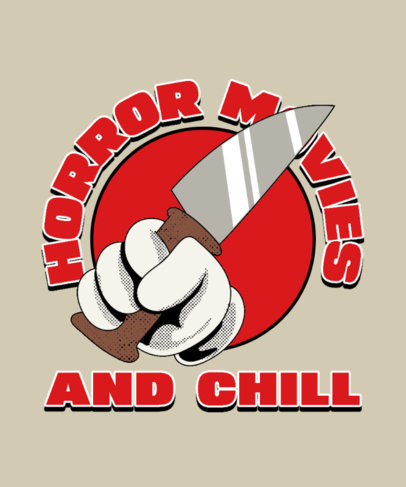 T-Shirt Design Maker with a Horror Movie Quote Featuring a Cartoon Hand Holding a Knife