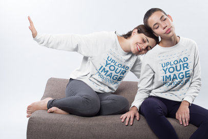 Bisexual Sweater Mockup of a Cute Couple Playing while Sitting on a Pillow a19997