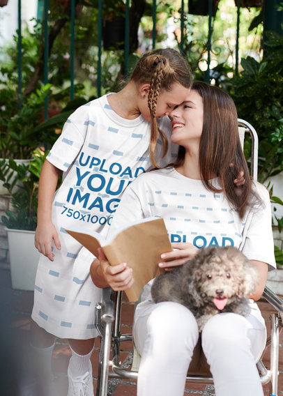 T-Shirt Dress and Round-Neck Tee Mockup of a Happy Woman and Girl Hanging Out m29871 r-el2