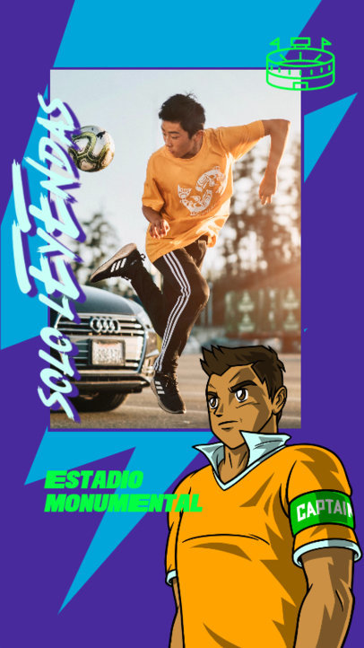 Instagram Story Template with a Soccer Player Picture and an Illustrated Anime Character