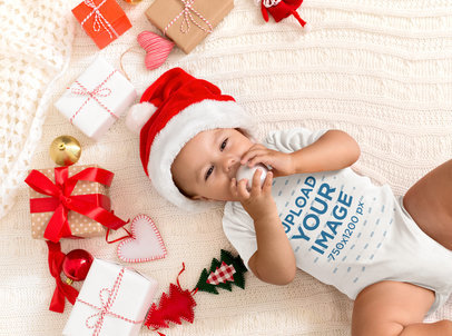 Xmas-Themed Mockup of a Sweet Baby Wearing a Onesie
