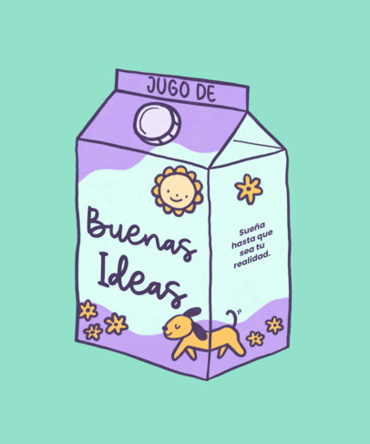 T-Shirt Design Template Featuring a Cute Illustrated Milk Box